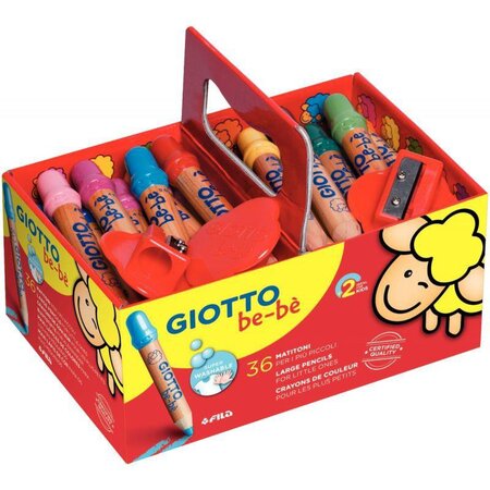 Crayon de couleur Giotto bébè maxi bois + taille crayons mine large 7 mm schoolpack de 36+3 tailles-crayons