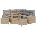 vidaXL Ensemble de canapé de jardin 8 pièces avec coussins en beige  poly rotin et acacia