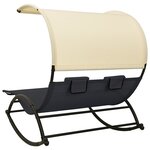 vidaXL Chaise longue double avec auvent textilène noir et crème