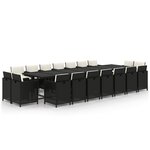 vidaXL Ensemble à manger de jardin coussins 19 Pièces Résine tressée Noir