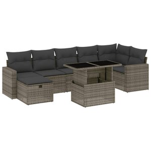 vidaXL Salon de jardin 8 Pièces avec coussins gris résine tressée
