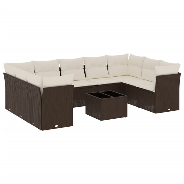 vidaXL Salon de jardin 10 Pièces avec coussins marron résine tressée