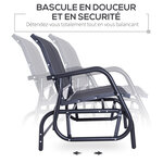 Banc à bascule de jardin 2 places design contemporain grand confort accoudoirs assise et dossier ergonomique acier textilène noir