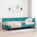 vidaXL Cadre de lit d'angle avec matelas 2 Pièces Turquoise Velours
