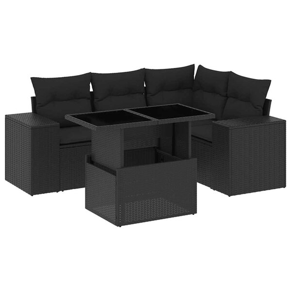 vidaXL Salon de jardin 5 Pièces avec coussins noir résine tressée