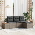 Ensemble de Canapé de Jardin 4 Pièces avec Coussins Gris en Rattan Synthétique