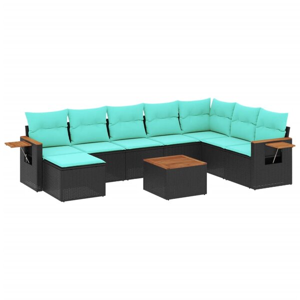 vidaXL Salon de jardin 9 Pièces avec coussins noir résine tressée