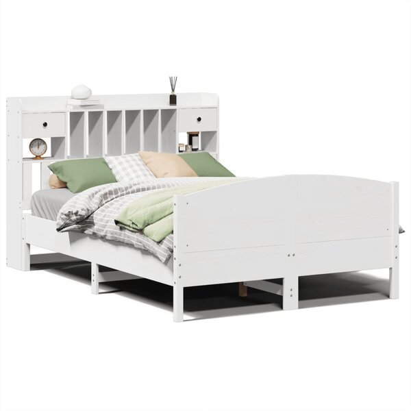 vidaXL Lit bibliothèque sans matelas blanc 140x200 cm bois pin massif