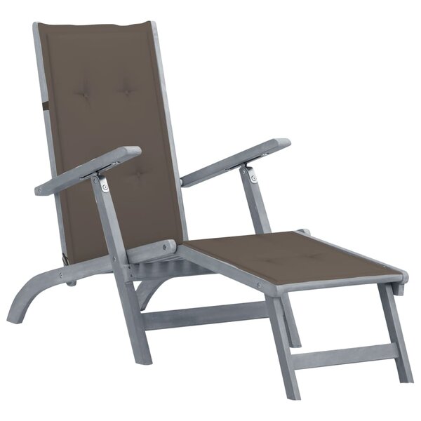 vidaXL Chaise de terrasse avec repose-pied et coussin Acacia solide