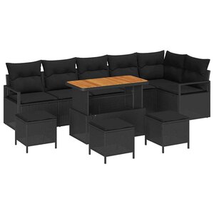 vidaXL Ensemble de canapé de jardin 10 Pièces Noir Poly rotin
