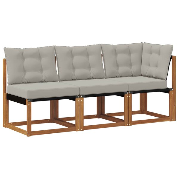 vidaXL Canapé d’extérieur milieu et coin avec coussin 3 Pièce Naturel