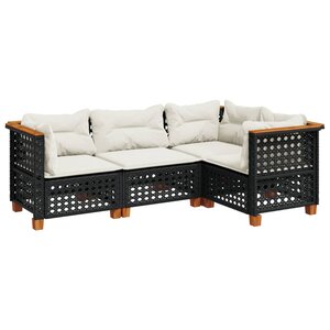 vidaXL Salon de jardin 4 Pièces avec coussins noir résine tressée