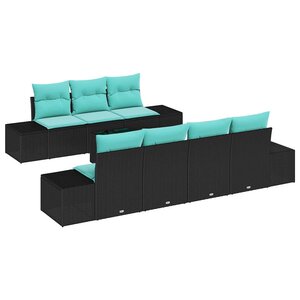 vidaXL Ensemble de canapé de jardin avec coussin 8 Pièces Noir polyrotin