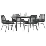 vidaXL Ensemble à manger de jardin et coussins 5 Pièces noir rotin verre