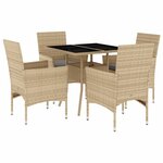 vidaXL Ensemble à manger de jardin et coussins 5 Pièces beige rotin verre