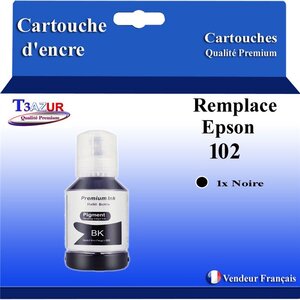T3AZUR - Recharge compatible avec Epson EcoTank ET-3750 ET-3850 ET-4750 ET-4850 ET-4856 102 - Noire