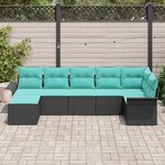 vidaXL Ensemble de canapé de jardin avec coussin 7 Pièces Noir polyrotin