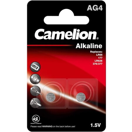 Blister de 2 Piles Boutons Alcalines AG 4 / LR626 / 377 / 177 CAMELION