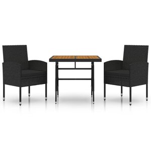 vidaXL Mobilier à dîner d'extérieur 3 Pièces Résine tressée Noir