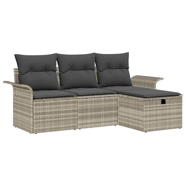vidaXL Ensemble de canapé de jardin 4 Pièces Gris clair Poly rotin