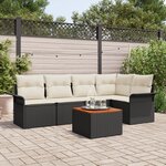 Ensemble de Canapés de Jardin 6 Pièces avec Coussins Rattan Poly Noir