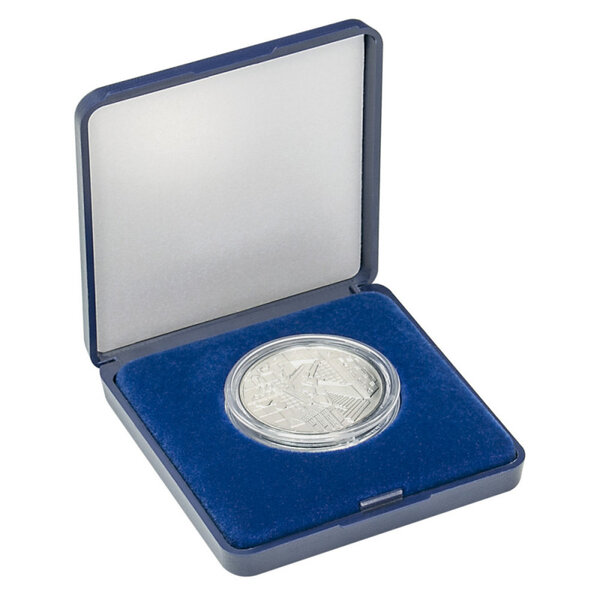 Écrin monnaie avec plateau velours bleu pour pièces de 18 à 50 mm. Diamètre intérieur - 40 mm