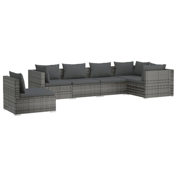 vidaXL Salon de jardin 6 Pièces avec coussins Résine tressée Gris