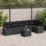 vidaXL Ensemble de canapé de jardin avec coussin 7 Pièces Noir Poly rotin