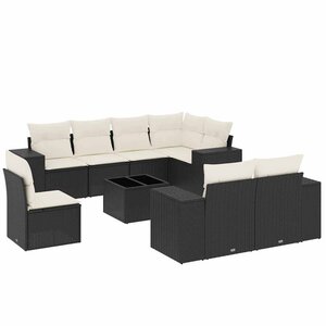 vidaXL Salon de jardin 9 Pièces avec coussins noir résine tressée
