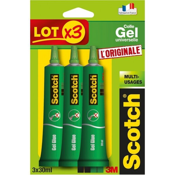 Lot de 3 colles transparentes gel universelles - scotch