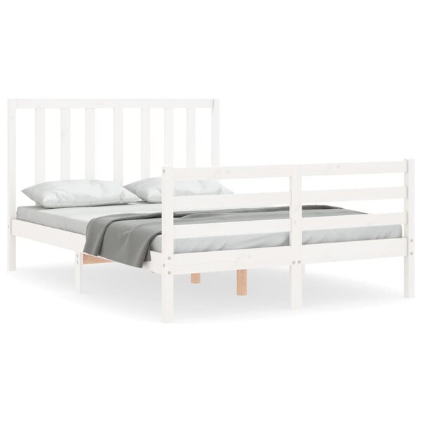 vidaXL Cadre de lit avec tête de lit blanc 140x190 cm bois massif
