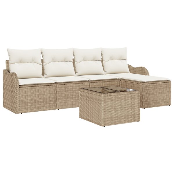 Ensemble de Canapé de Jardin 6 Pièces avec Coussins Rattan Polyéthylène Marron