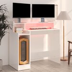 vidaXL Bureau lumières LED Blanc brillant 97x45x90cm Bois d'ingénierie