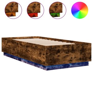 vidaXL Cadre de lit avec LED sans matelas chêne fumé 90x200 cm