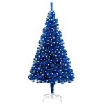 vidaXL Sapin de Noël artificiel pré-éclairé et support bleu 210 cm PVC