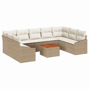 vidaXL Ensemble de canapé de jardin 10 Pièces Beige Poly rotin