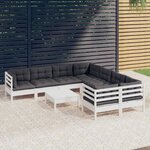 vidaXL Salon de jardin 9 Pièces avec coussins blanc bois de pin