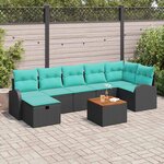 vidaXL Ensemble de canapé de jardin avec coussin 8 Pièces Noir Poly rotin