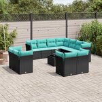 vidaXL Salon de jardin avec coussins 12 Pièces noir résine tressée
