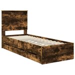 vidaXL Cadre de lit avec tiroir Chêne fumé 75 x 190 cm Bois Ingénierie