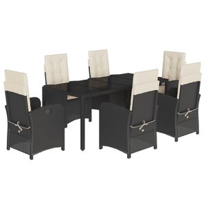 vidaXL Ensemble à manger de jardin coussins 7Pièces Noir Résine tressée