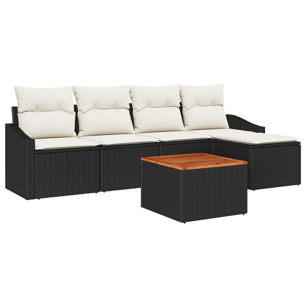 vidaXL Ensemble de 6 Canapés de Jardin avec Coussins en Rotin Noir