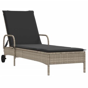 vidaXL Chaise longue avec roues et coussins gris clair résine tressée