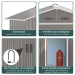 Abri de jardin - remise pour outils - cabanon porte verrouillable - dim. 194L x 110l x 184H cm - tôle d'acier gris