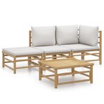 vidaXL Salon de jardin 4 Pièces avec coussins gris clair bambou