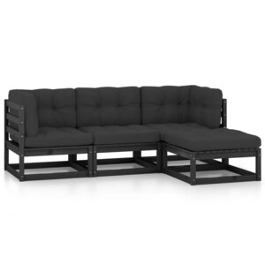 vidaXL Salon de jardin 4 Pièces avec coussins Bois de pin massif