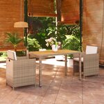vidaXL Meubles à dîner de jardin et coussins 3 Pièces Poly rotin Beige
