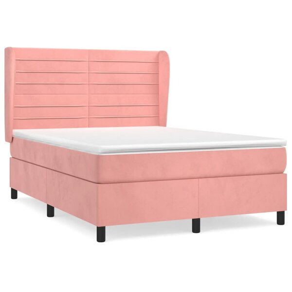 vidaXL Sommier à lattes de lit avec matelas Rose 140x200 cm Velours