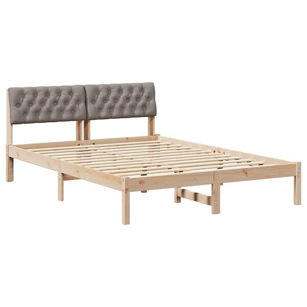 vidaXL Cadre de lit Marron et taupe 135 x 190 cm Bois massif en pin
