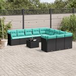 vidaXL Salon de jardin avec coussins 12 Pièces noir résine tressée